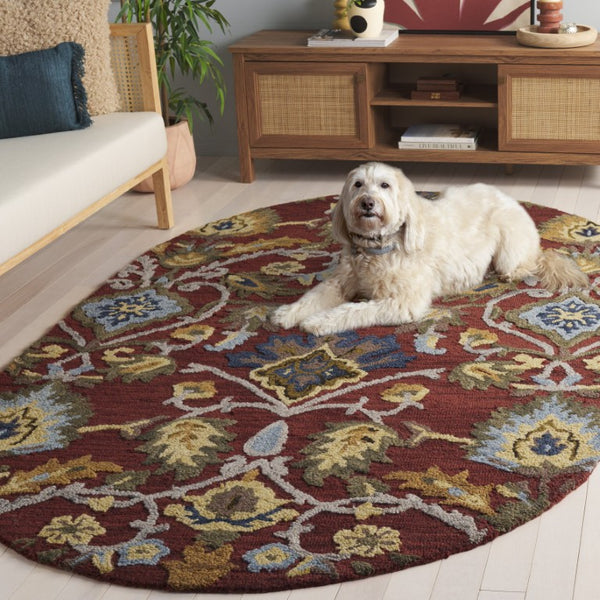 Safavieh Blossom Hand-Tufted Wool Oval Rug with Floral Motif for Dining or Bedroom Red 5'-0" x 8'-0" BLM402Q-5OV