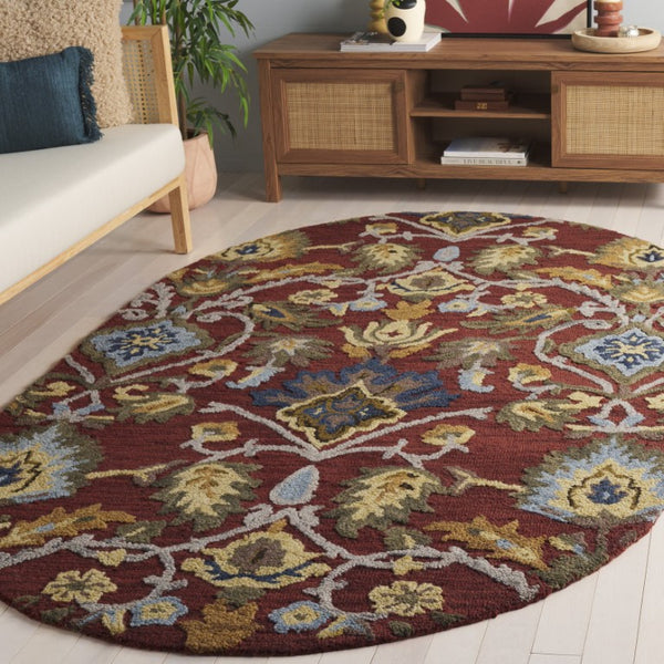 Safavieh Blossom Hand-Tufted Wool Oval Rug with Floral Motif for Dining or Bedroom Red 5'-0" x 8'-0" BLM402Q-5OV
