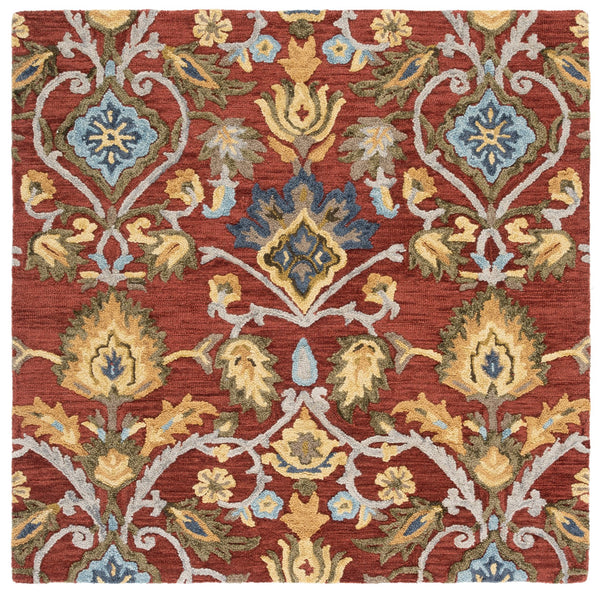Safavieh Blossom Hand-Tufted Red Wool Square Rug — Soft 5/8" Pile, Traditional Floral Charm For Nooks & Entryways 6'-0" x 8'-0" BLM402Q-68OV