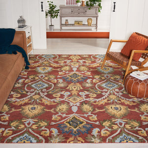 Safavieh Blossom Hand-Tufted Red Wool Square Rug — Soft 5/8" Pile, Traditional Floral Charm For Nooks & Entryways 6'-0" x 8'-0" BLM402Q-68OV