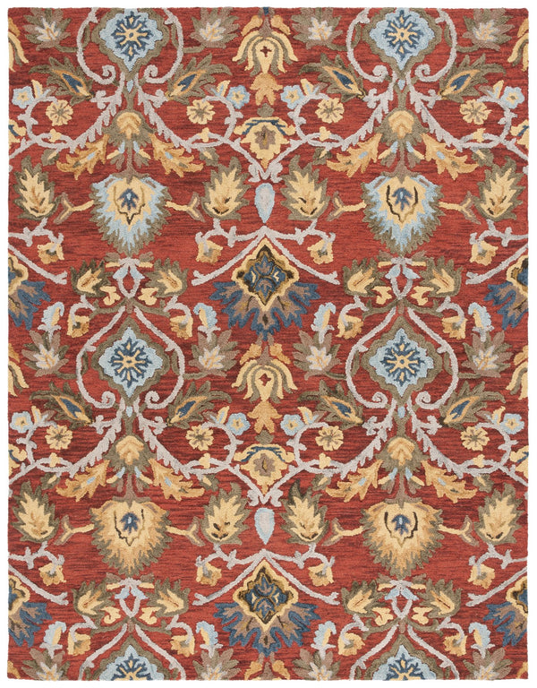 Safavieh Blossom Hand-Tufted Red Wool Square Rug — Soft 5/8" Pile, Traditional Floral Charm For Nooks & Entryways 6'-0" x 8'-0" BLM402Q-68OV