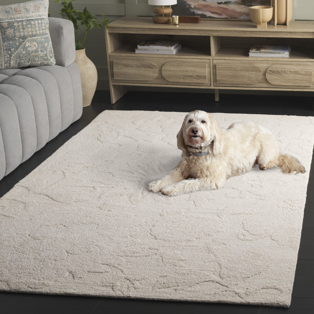 Safavieh Blossom Hand-Tufted Ivory Area Rug With Subtle Floral Motif, Wool-Cotton Blend, Plush 1/2" Pile Elegance 4'-0" x 6'-0" BLM404A-4