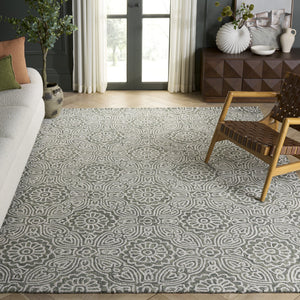 Safavieh Blossom Hand-Tufted Floral Rug In Grey Ivory — Plush Wool-Cotton Blend, Timeless Transitional Style 9'-0" x 12'-0" BLM410F-9