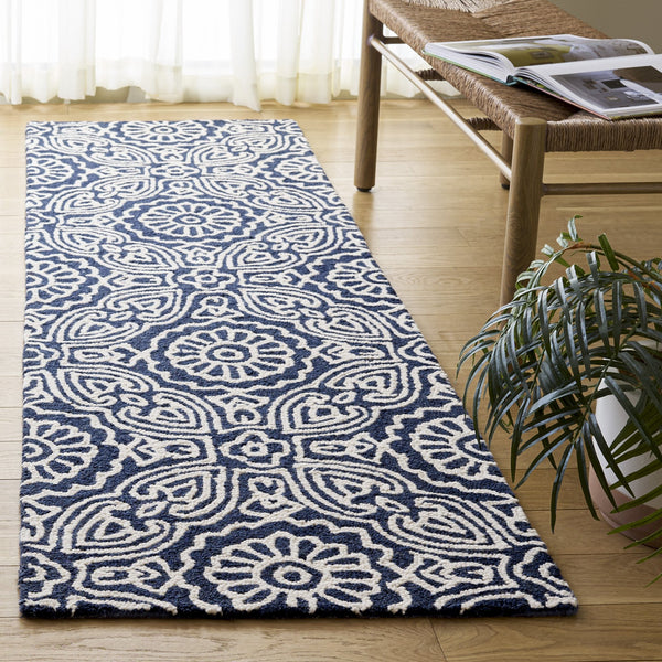 Safavieh Blossom Hand-Tufted Floral Rug In Blue And Ivory — Wool-Cotton Blend, Low-Profile 0.5" Pile, India-Crafted 6'-0" x 6'-0" BLM410M-6SQ