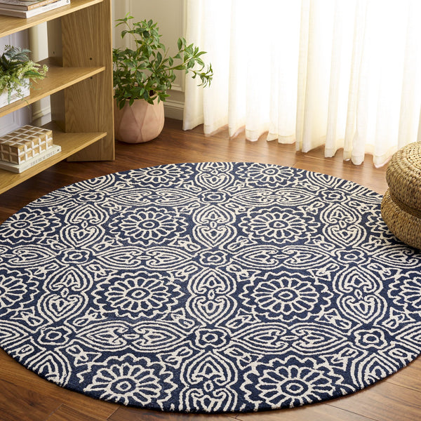 Safavieh Blossom Hand-Tufted Blue Ivory Floral Rug — Wool-Cotton Blend, Low-Profile Pile, Timeless Elegance 4'-0" x 6'-0" BLM410M-4