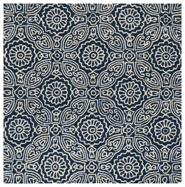 Safavieh Blossom Hand-Tufted Floral Rug In Blue And Ivory — Wool-Cotton Blend, Low-Profile 0.5" Pile, India-Crafted 6'-0" x 6'-0" BLM410M-6SQ