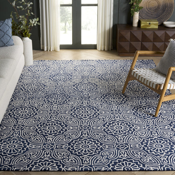 Safavieh Blossom Hand-Tufted Floral Area Rug In Blue And Ivory — Wool-Cotton Blend, Low-Profile Plush Elegance 8'-0" x 10'-0" BLM410M-8