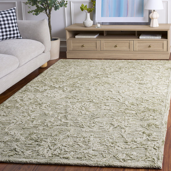 Safavieh Blossom Hand-Tufted Sage And Ivory Floral Runner Rug, 1/2" Plush Wool-Cotton Blend For Hallways 2'-3" x 8'-0" BLM411W-28