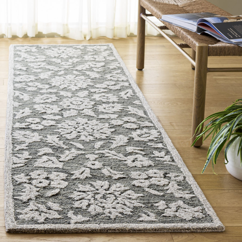 Safavieh Blossom Hand-Tufted Grey Ivory Geometric Rug, 80% Wool 20% Cotton, Low Pile 1/2" For Lasting Comfort 9'-0" x 12'-0" BLM412F-9