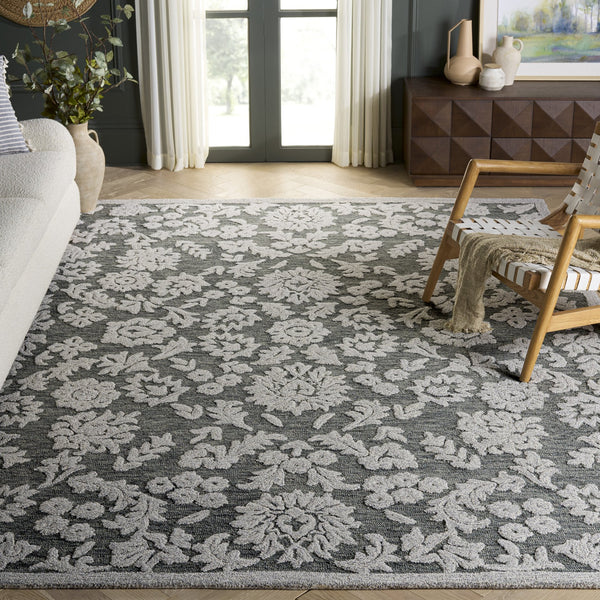 Safavieh Blossom Hand-Tufted Grey Ivory Rug — Plush Wool-Cotton Blend, Geometric Traditional Style, Durable Elegance 6'-0" x 6'-0" BLM412F-6SQ
