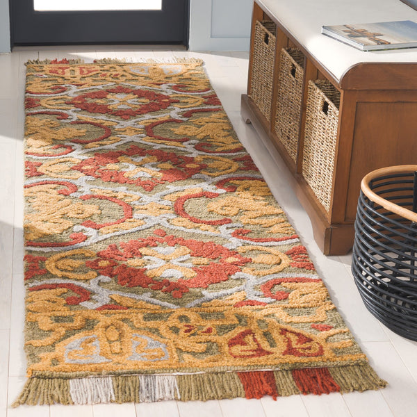 Safavieh Blossom Hand Tufted Transitional Area Rug In Elegant Green And Gold With Ornate Scrollwork Design Green ,Gold 80% Wool,20% Cotton Blm422b-3