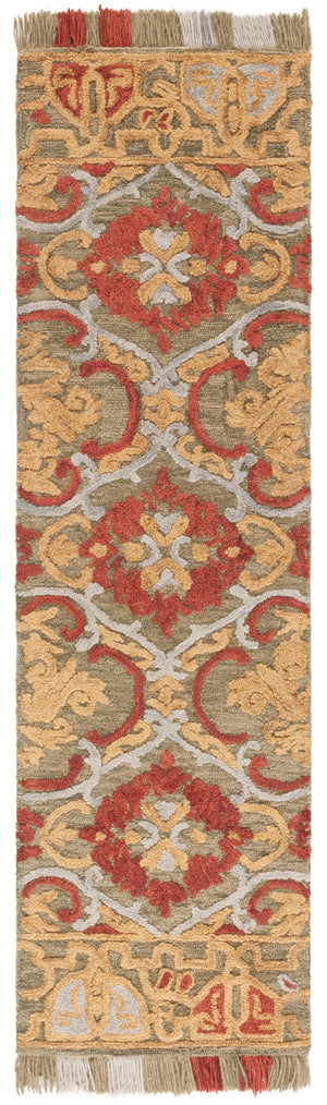 Safavieh Blossom Hand Tufted Transitional Area Rug In Elegant Green And Gold With Ornate Scrollwork Design Green ,Gold 80% Wool,20% Cotton Blm422b-3
