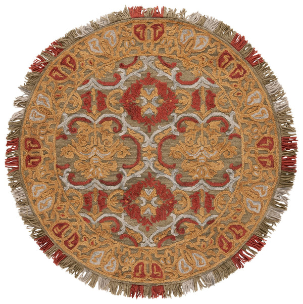 Safavieh Blossom Hand Tufted Transitional Area Rug In Elegant Green And Gold With Ornate Scrollwork Design Green ,Gold 80% Wool,20% Cotton Blm422b-3