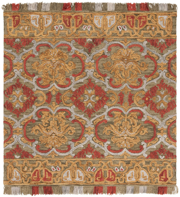 Safavieh Blossom Hand Tufted Transitional Area Rug In Elegant Green And Gold With Ornate Scrollwork Design Green ,Gold 80% Wool,20% Cotton Blm422b-3