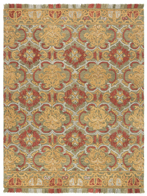 Safavieh Blossom Hand Tufted Transitional Area Rug In Elegant Green And Gold With Ornate Scrollwork Design Green ,Gold 80% Wool,20% Cotton Blm422b-3