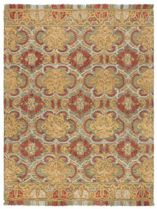 Safavieh Blossom Hand Tufted Transitional Area Rug In Elegant Green And Gold With Ornate Scrollwork Design Green ,Gold 80% Wool,20% Cotton Blm422b-3
