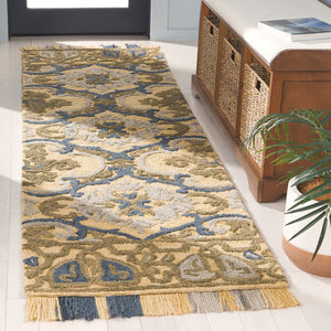Safavieh Blossom Hand Tufted Transitional Area Rug In Elegant Green And Gold With Ornate Scrollwork Design Gold ,Blue 80% Wool,20% Cotton Blm422d-4