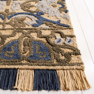 Safavieh Blossom Hand Tufted Transitional Area Rug In Elegant Green And Gold With Ornate Scrollwork Design Gold ,Blue 80% Wool,20% Cotton Blm422d-4
