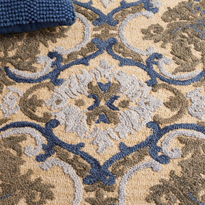 Safavieh Blossom Hand Tufted Transitional Area Rug In Elegant Green And Gold With Ornate Scrollwork Design Gold ,Blue 80% Wool,20% Cotton Blm422d-4