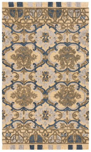 Safavieh Blossom Hand Tufted Transitional Area Rug In Elegant Green And Gold With Ornate Scrollwork Design Gold ,Blue 80% Wool,20% Cotton Blm422d-4