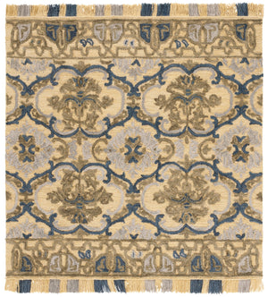 Safavieh Blossom Hand Tufted Transitional Area Rug In Elegant Green And Gold With Ornate Scrollwork Design Gold ,Blue 80% Wool,20% Cotton Blm422d-4