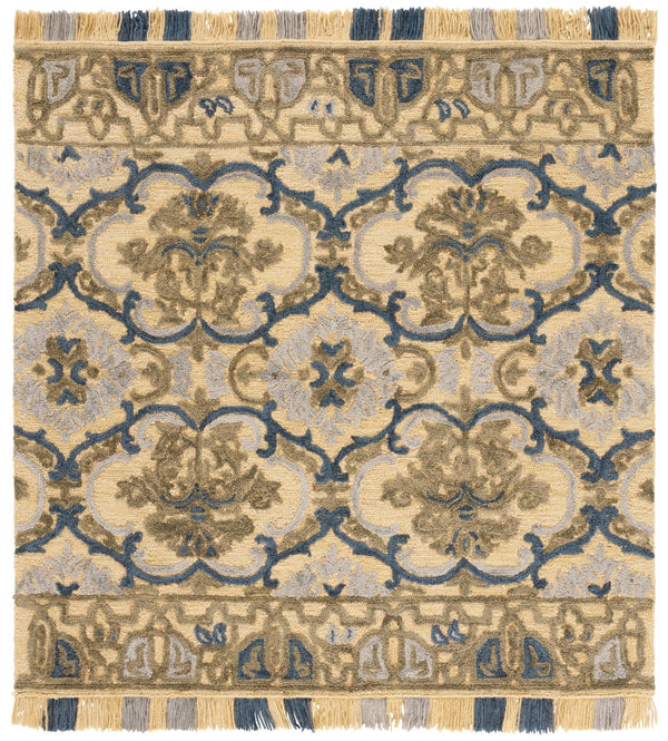 Safavieh Blossom Hand Tufted Transitional Area Rug In Elegant Green And Gold With Ornate Scrollwork Design Gold ,Blue 80% Wool,20% Cotton Blm422d-4