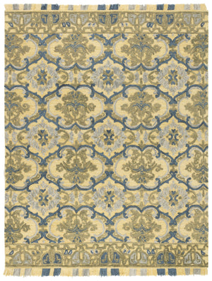 Safavieh Blossom Hand Tufted Transitional Area Rug In Elegant Green And Gold With Ornate Scrollwork Design Gold ,Blue 80% Wool,20% Cotton Blm422d-4