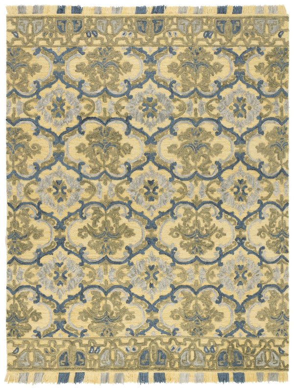Safavieh Blossom Hand Tufted Transitional Area Rug In Elegant Green And Gold With Ornate Scrollwork Design Gold ,Blue 80% Wool,20% Cotton Blm422d-4