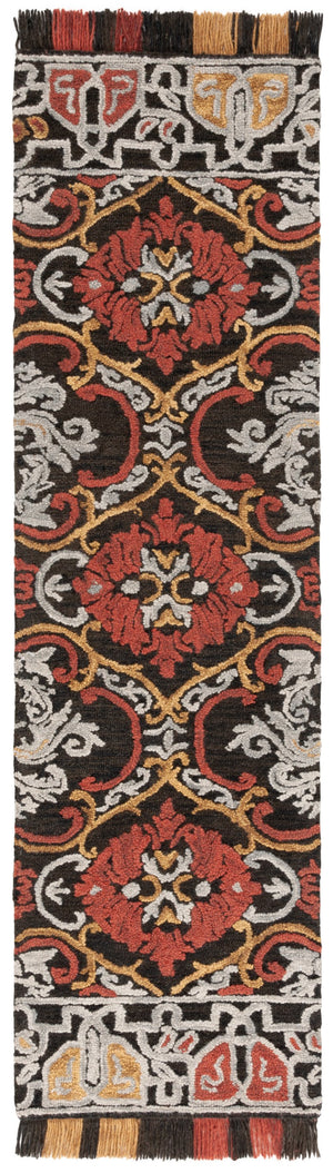 Safavieh Blossom Hand Tufted Transitional Area Rug In Elegant Green And Gold With Ornate Scrollwork Design Charcoal ,Red 80% Wool,20% Cotton Blm422h-3