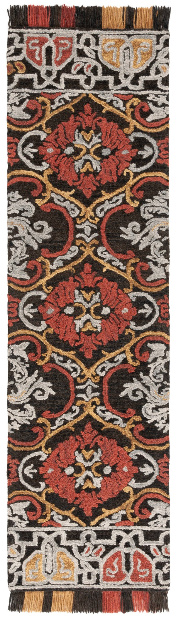 Safavieh Blossom Hand Tufted Transitional Area Rug In Elegant Green And Gold With Ornate Scrollwork Design Charcoal ,Red 80% Wool,20% Cotton Blm422h-3