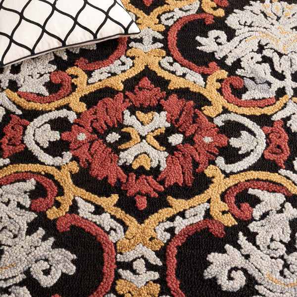 Safavieh Blossom Hand Tufted Transitional Area Rug In Elegant Green And Gold With Ornate Scrollwork Design Charcoal ,Red 80% Wool,20% Cotton Blm422h-3