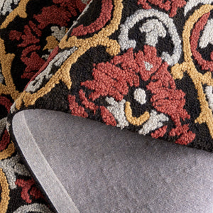 Safavieh Blossom Hand Tufted Transitional Area Rug In Elegant Green And Gold With Ornate Scrollwork Design Charcoal ,Red 80% Wool,20% Cotton Blm422h-3