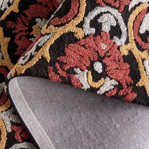 Safavieh Blossom Hand Tufted Transitional Area Rug In Elegant Green And Gold With Ornate Scrollwork Design Charcoal ,Red 80% Wool,20% Cotton Blm422h-3