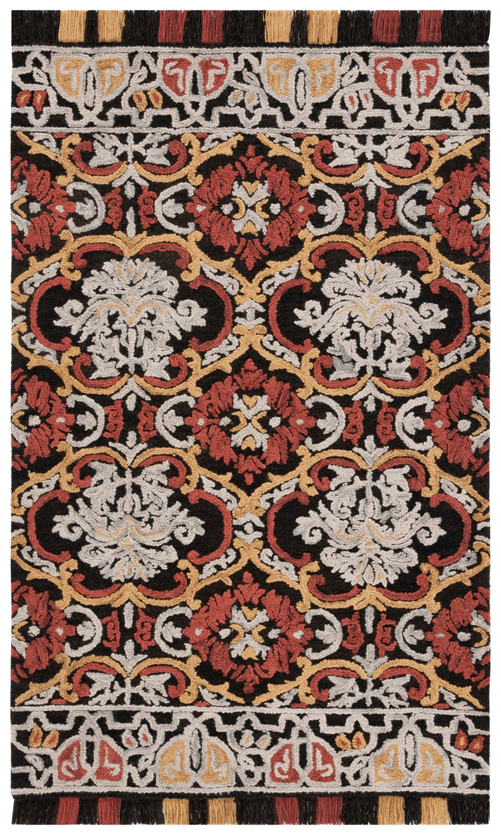 Safavieh Blossom Hand Tufted Transitional Area Rug In Elegant Green And Gold With Ornate Scrollwork Design Charcoal ,Red 80% Wool,20% Cotton Blm422h-3