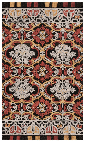 Safavieh Blossom Hand Tufted Transitional Area Rug In Elegant Green And Gold With Ornate Scrollwork Design Charcoal ,Red 80% Wool,20% Cotton Blm422h-3