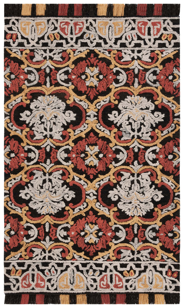 Safavieh Blossom Hand Tufted Transitional Area Rug In Elegant Green And Gold With Ornate Scrollwork Design Charcoal ,Red 80% Wool,20% Cotton Blm422h-3