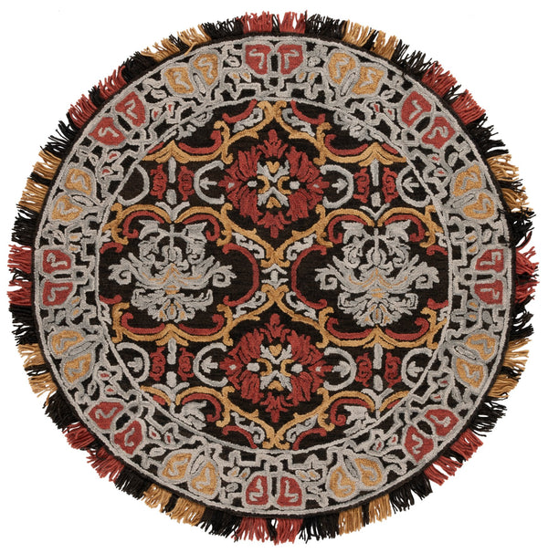 Safavieh Blossom Hand Tufted Transitional Area Rug In Elegant Green And Gold With Ornate Scrollwork Design Charcoal ,Red 80% Wool,20% Cotton Blm422h-3