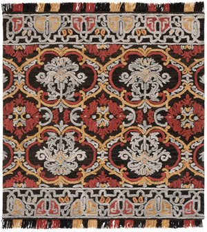 Safavieh Blossom Hand Tufted Transitional Area Rug In Elegant Green And Gold With Ornate Scrollwork Design Charcoal ,Red 80% Wool,20% Cotton Blm422h-3