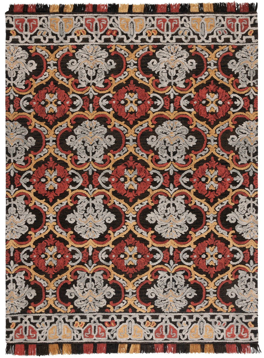 Safavieh Blossom Hand Tufted Transitional Area Rug In Elegant Green And Gold With Ornate Scrollwork Design Charcoal ,Red 80% Wool,20% Cotton Blm422h-3
