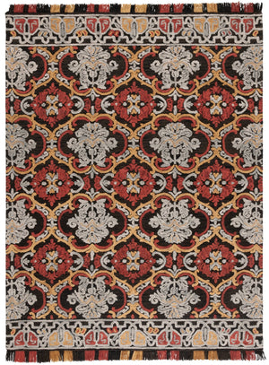 Safavieh Blossom Hand Tufted Transitional Area Rug In Elegant Green And Gold With Ornate Scrollwork Design Charcoal ,Red 80% Wool,20% Cotton Blm422h-3