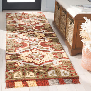 Safavieh Blossom Hand Tufted Transitional Area Rug In Elegant Green And Gold With Ornate Scrollwork Design Red ,Gold 80% Wool,20% Cotton Blm422q-8