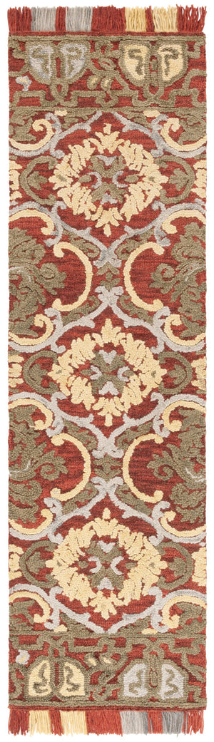 Safavieh Blossom Hand Tufted Transitional Area Rug In Elegant Green And Gold With Ornate Scrollwork Design Red ,Gold 80% Wool,20% Cotton Blm422q-8