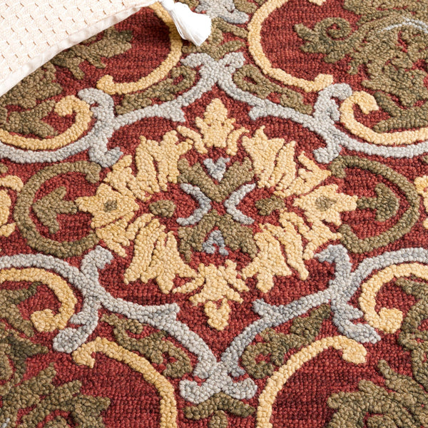 Safavieh Blossom Hand Tufted Transitional Area Rug In Elegant Green And Gold With Ornate Scrollwork Design Red ,Gold 80% Wool,20% Cotton Blm422q-8