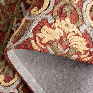 Safavieh Blossom Hand Tufted Transitional Area Rug In Elegant Green And Gold With Ornate Scrollwork Design Red ,Gold 80% Wool,20% Cotton Blm422q-8