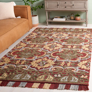 Safavieh Blossom Hand Tufted Transitional Area Rug In Elegant Green And Gold With Ornate Scrollwork Design Red ,Gold 80% Wool,20% Cotton Blm422q-8