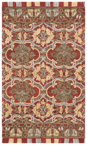Safavieh Blossom Hand Tufted Transitional Area Rug In Elegant Green And Gold With Ornate Scrollwork Design Red ,Gold 80% Wool,20% Cotton Blm422q-8