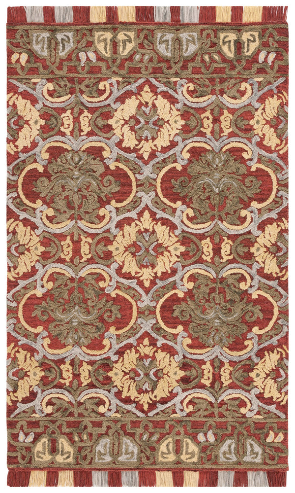 Safavieh Blossom Hand Tufted Transitional Area Rug In Elegant Green And Gold With Ornate Scrollwork Design Red ,Gold 80% Wool,20% Cotton Blm422q-8