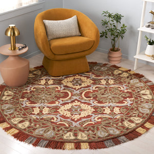 Safavieh Blossom Hand Tufted Transitional Area Rug In Elegant Green And Gold With Ornate Scrollwork Design Red ,Gold 80% Wool,20% Cotton Blm422q-8