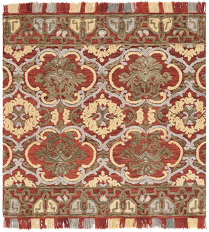 Safavieh Blossom Hand Tufted Transitional Area Rug In Elegant Green And Gold With Ornate Scrollwork Design Red ,Gold 80% Wool,20% Cotton Blm422q-8