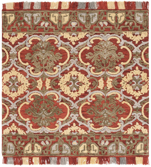 Safavieh Blossom Hand Tufted Transitional Area Rug In Elegant Green And Gold With Ornate Scrollwork Design Red ,Gold 80% Wool,20% Cotton Blm422q-8